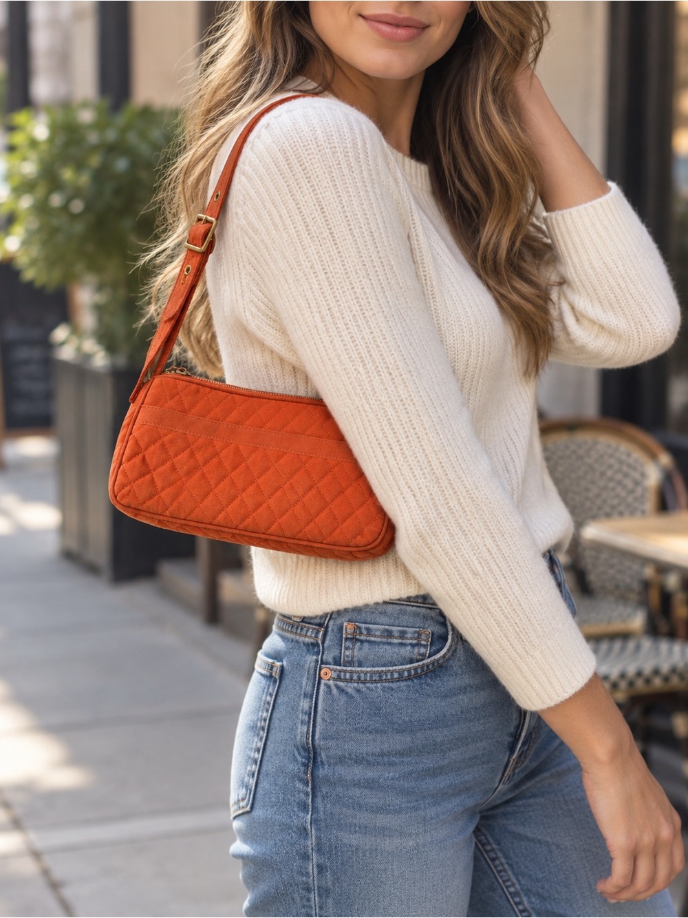 Vera Bradley Orange Quilted Baguette Shoulder Bag Y2K